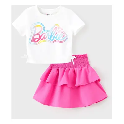 Barbie Toddler/Kid Girl 2pcs Cotton Drawstring Short-sleeve Top And Smocking Skirt Set