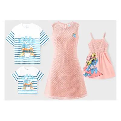 The Smurfs Family matching Character Striped Top/ Embroidered Sleeveless Knitted Dress