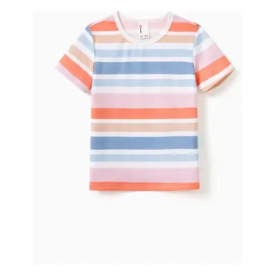 Family Matching Blue Short-sleeve Tee or Colorful Stripe Camisole Dress