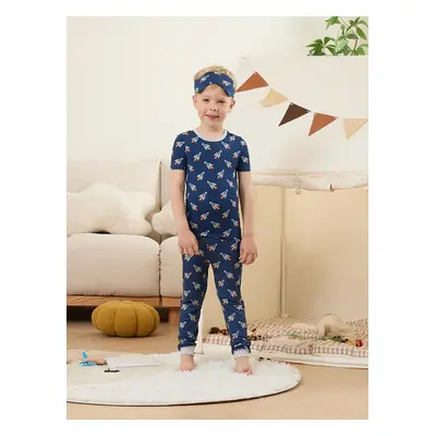 Bamboo Viscose Toddler Boy 3pcs Printed Snug-Fitting Pajamas with Eye Mask Set