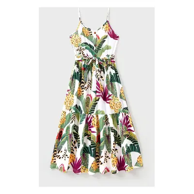 Family Matching Tropical Floral Print Short-sleeve Top or Camisole Dress Set