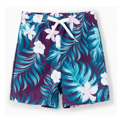 Family Matching Tropical Plants and Floral Print Swim Trunks or Halter two-piece Swimsuit