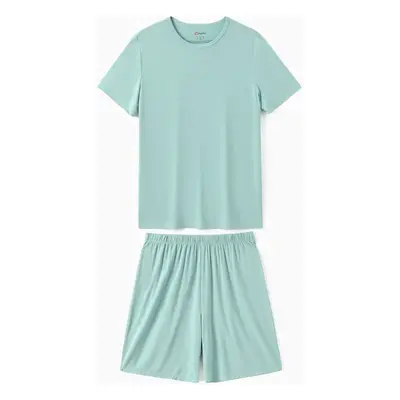 Bamboo Viscose Family Matching Solid Color Green Short Sleeve Pajama Set (Snug-Fitting for Child