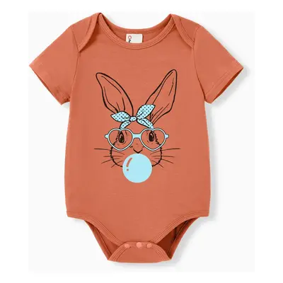 Easter Matching Rabbit Print Cotton Body-con Dress for Mom and Me