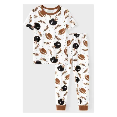 Bamboo Viscose Family Matching Football and Letter Print Short-sleeve Pajama Set (Snug-Fitting f