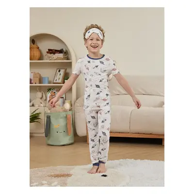 Bamboo Viscose Kid Boy 3pcs Printed Snug-Fitting Pajamas with Eye Mask Set