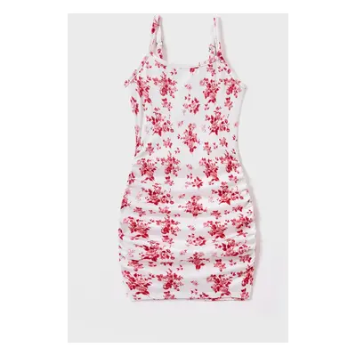 Matching Flower Print Strappy Body-con Dress for Mommy and Me