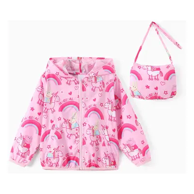 Peppa Pig Toddler Girl 1pc Rainbow Unicorn Allover Print Zipper Hooded Storage Sun Protection Ja