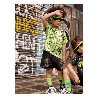 2pcs Toddler Boy Trendy Ripped Denim Shorts and Letter Print Tee Set