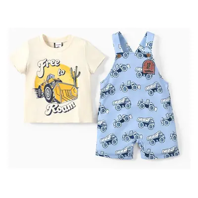 Tonka 2pcs Toddler Boys All-over Car Print T-shirt and Overall Set