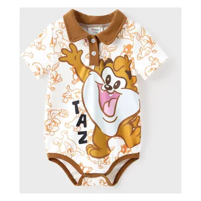 Looney Tunes Baby Boy 1pc Character Stitching Print Colorblock Short-sleeve Polo Collar Jumpsuit