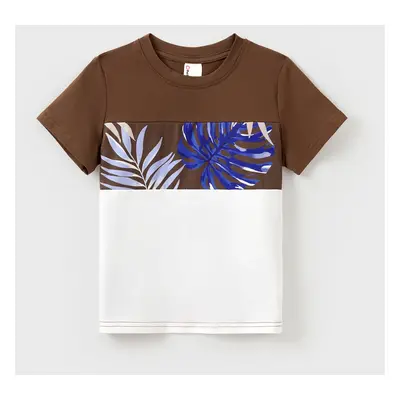 Family Matching Tropical Plant Print Short-sleeve Tee or Camisole Belted Dress Set