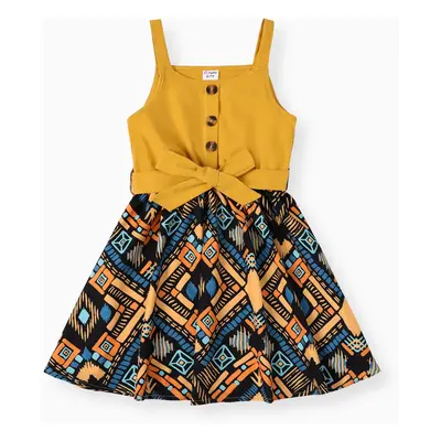 Kid Girl Bohemia Ethnic Print Colorblock Dress