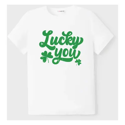 St. Patrick's Day Family Matching Cotton Tee Green Letter Print Short-sleeve Tops