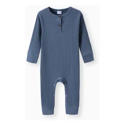 Baby Boy Cotton Ribbed Button Up Jumpsuit