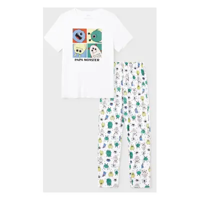 Bamboo Viscose Family Matching Cute Little Monster Print Short-sleeve Pajama Set (Snug-Fitting f