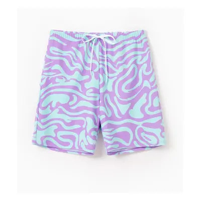 Family Matching Trendy Purple & Blue Wave Print Swim Trunks or Midriff Cutout One-Piece Swimsuit