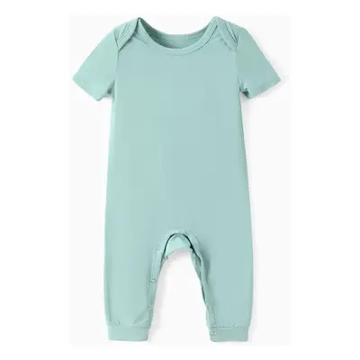 Bamboo Viscose Family Matching Solid Color Green Short Sleeve Pajama Set (Snug-Fitting for Child