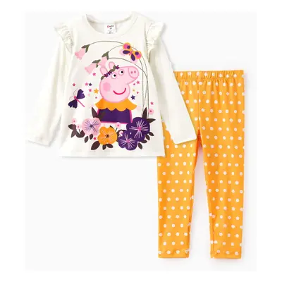 Peppa Pig Toddler Girl 2pcs Floral Polka Flutter Long-sleeve T-shirt with Leggings Set