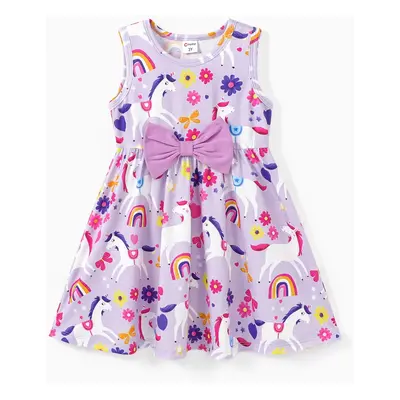 Toddler Girl Floral Print Bowknot Sleeveless Dress