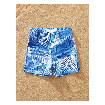 Family Matching Tropical Leaf Print Blue Swim Trunks or Pieces Tankini Swimsuit