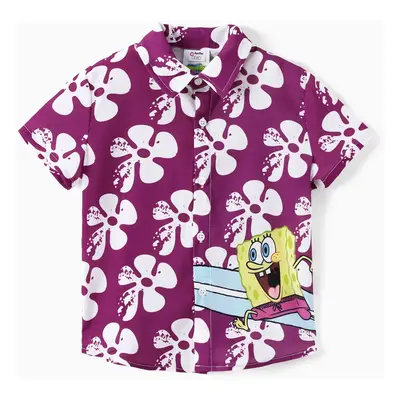 SpongeBob SquarePants Family matching Hawaii Style Floral Print Short-sleeve Reversible Dresse/O