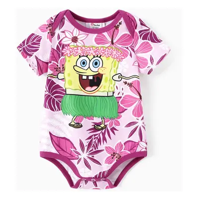 SpongeBob SquarePants Family matching Hawaii Style Floral Print Short-sleeve Reversible Dresse/O