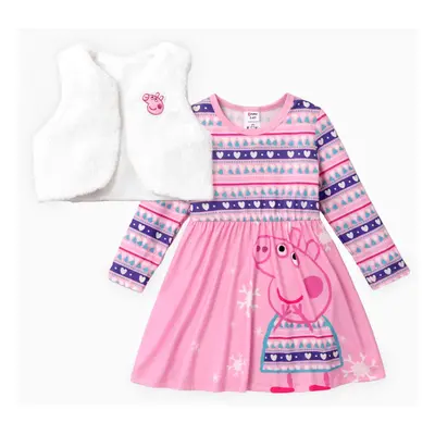 Peppa Pig Toddler Girl Snowflake Pattern Plush Vest and Dress Set