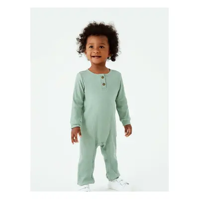 Baby Boy Cotton Ribbed Button Up Jumpsuit