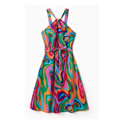 Family Matching Vibrant Tie-Dye Print A-Line Belted Sundress for Mommy & Me