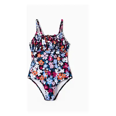 Family Matching Floral Print Swim Trunks or Ruffled Strappy One-Piece Swimwear