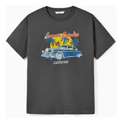 Family Matching 100% Cotton Vintage Car Short Sleeve Graphic Tee