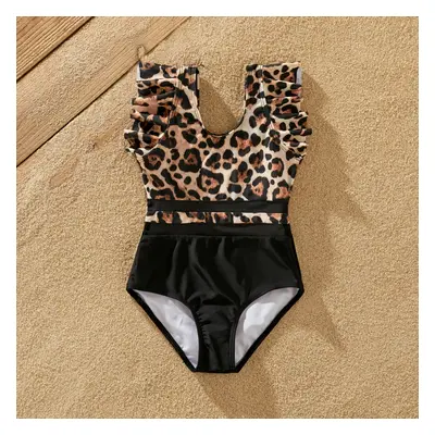 Family Matching Leopard Printed Swim Trunks or One-Piece Cross Back Splicing Swimsuit