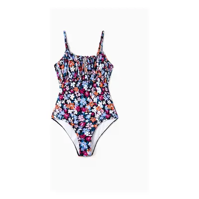 Family Matching Floral Print Swim Trunks or Ruffled Strappy One-Piece Swimwear