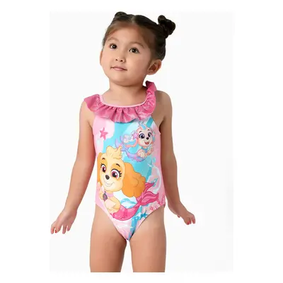 PAW Patrol Toddler Girl 1pc Skye Ocean Pattern Glossy Material Ruffle UPF 50+ Swimsuit