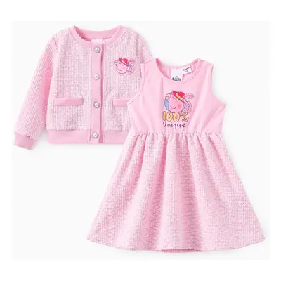 Peppa Pig Toddler Girl 2pcs Tweed Jacket with Cotton Dress Set