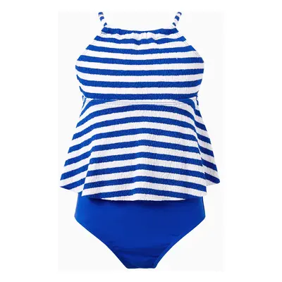 Family Matching Blue Striped Swim Trunks or Pieces Halter Tankini Swimsuit