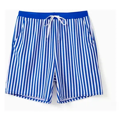 Family Matching Blue Striped Swim Trunks or Pieces Halter Tankini Swimsuit