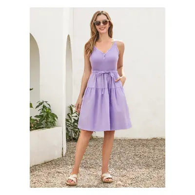 Family Matching Sets Color Block Tee or Lavender Purple Button Elastic Waist Ruffle Hem Strap Dr