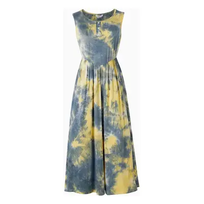 Family Matching Tie-Dye Short Sleeves Tee and Button Design A-line Midi Dress