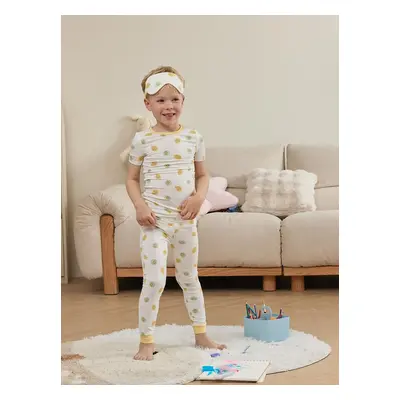 Bamboo Viscose Toddler Boy/Girl 3pcs Printed Snug-Fitting Pajamas with Eye Mask Set