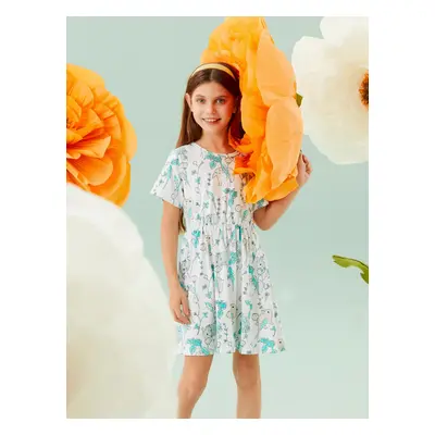 Kid Girl Rabbit Print/Ribbed Short-sleeve Dress