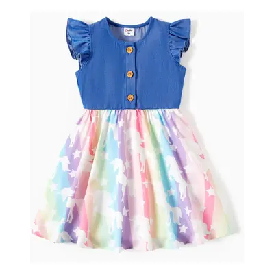 Toddler/Kid Girl Sweet Colorblock Floral Print Dress