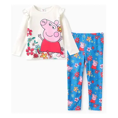 Peppa Pig Toddler Girl 2pcs Floral Polka Flutter Long-sleeve T-shirt with Leggings Set