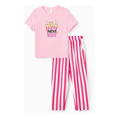 Valentine's Day Family Pajamas Short-sleeve Popcorn Print Striped Matching Set