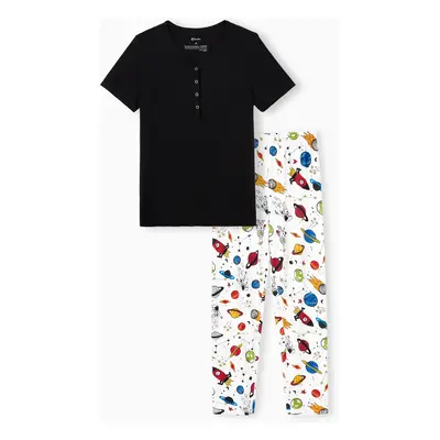 Bamboo Viscose Family Matching Space Theme Print Short-sleeve Pajama Set (Snug-Fitting for Child