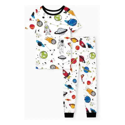 Bamboo Viscose Family Matching Space Theme Print Short-sleeve Pajama Set (Snug-Fitting for Child