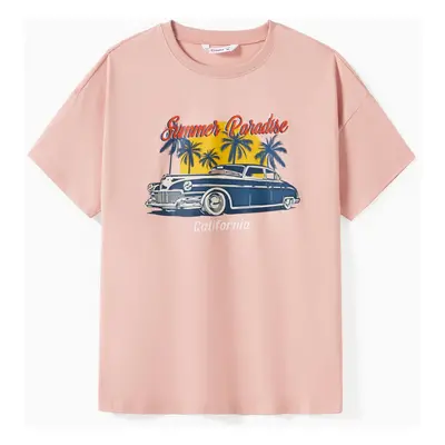 Family Matching 100% Cotton Vintage Car Short Sleeve Graphic Tee