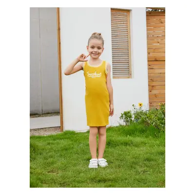 Mommy and Me Yellow Sunshine Theme Ribbed Sleeveless Racerback Body-con Dress