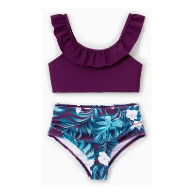 Family Matching Tropical Plants and Floral Print Swim Trunks or Halter two-piece Swimsuit